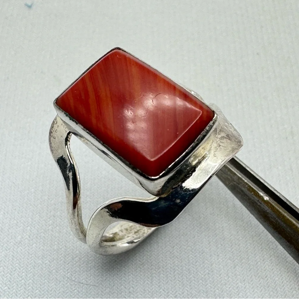 Vintage Mexico Red Jasper Silver Overlay Statement Ring Sz 9 Southwestern